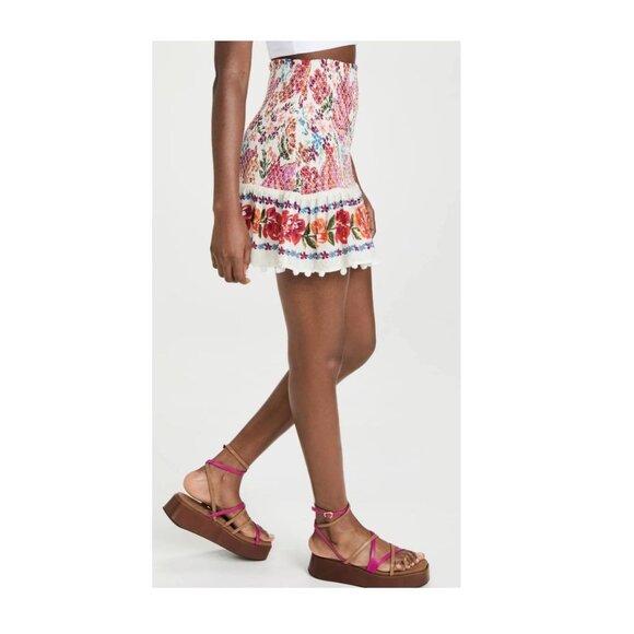 Farm Rio Spring Bananas Mini Skirt Smocked Stretch Floral Multicolor LARGE - Picture 4 of 16